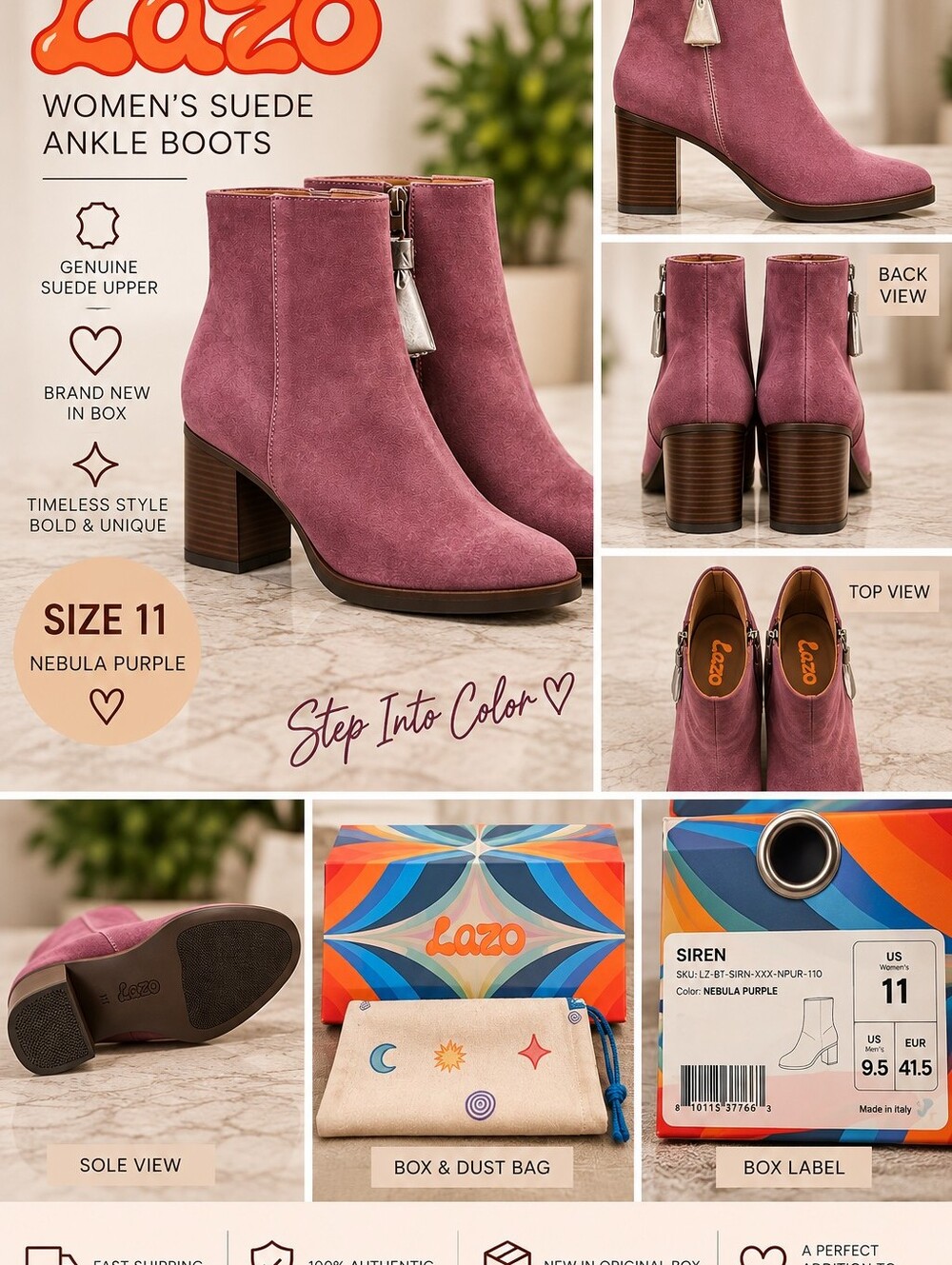 NIB LLazo Nebula Purple Suede Ankle Boots - Women's